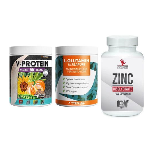 Pflanzliches Set: ProFuel V-Prote + ProFuel Glutami + #GYMJUICE ZINC – alle enthaltenen Artikel