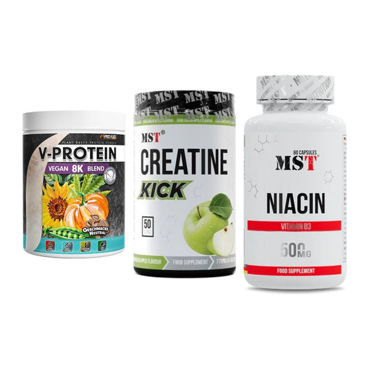 Pflanzliches Set: ProFuel V-Prote + MST Creatine + MST Niacin – alle enthaltenen Artikel