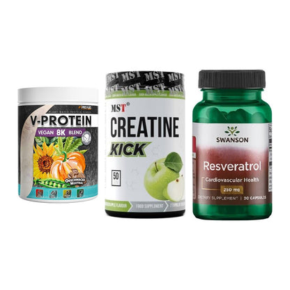 Pflanzliches Set: ProFuel V-Prote + MST Creatine + Swanson Resvera – alle enthaltenen Artikel