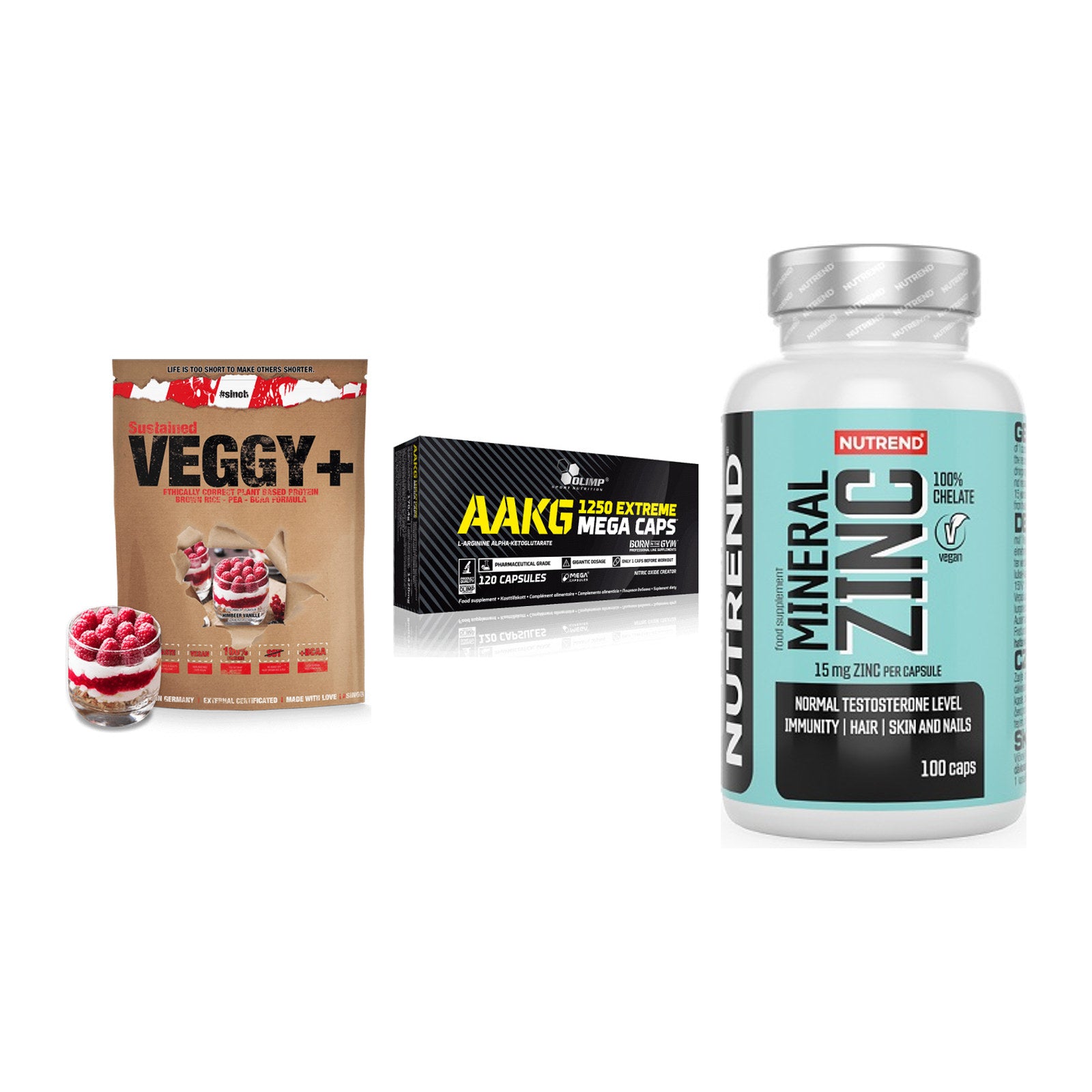 Pflanzliches Set: Sinob VEGGY + Olimp AAKG + Nutrend Zinc – alle enthaltenen Artikel