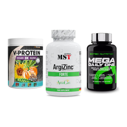Pflanzliches Set: ProFuel V-Prote + MST ArgiZinc + Scitec Mega – alle enthaltenen Artikel