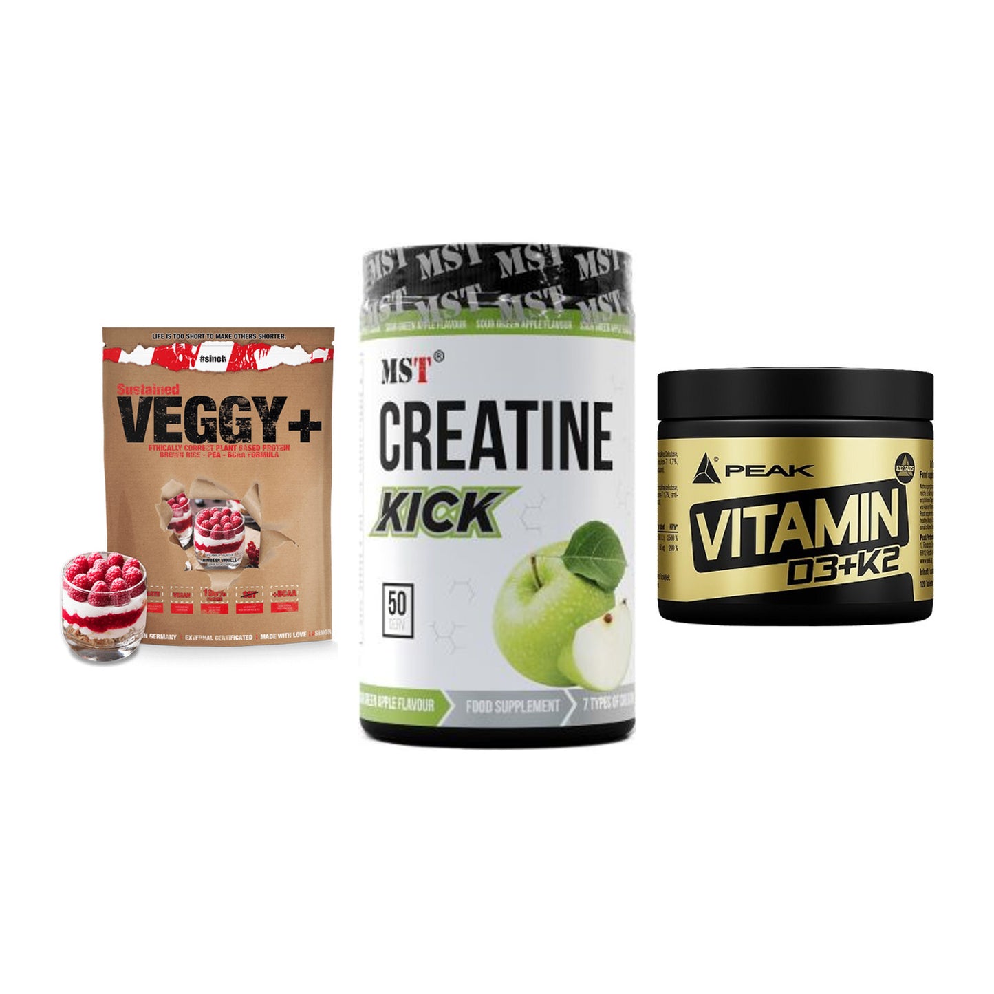 Pflanzliches Set: Sinob VEGGY + MST Creatine + Peak Vitamin – alle enthaltenen Artikel