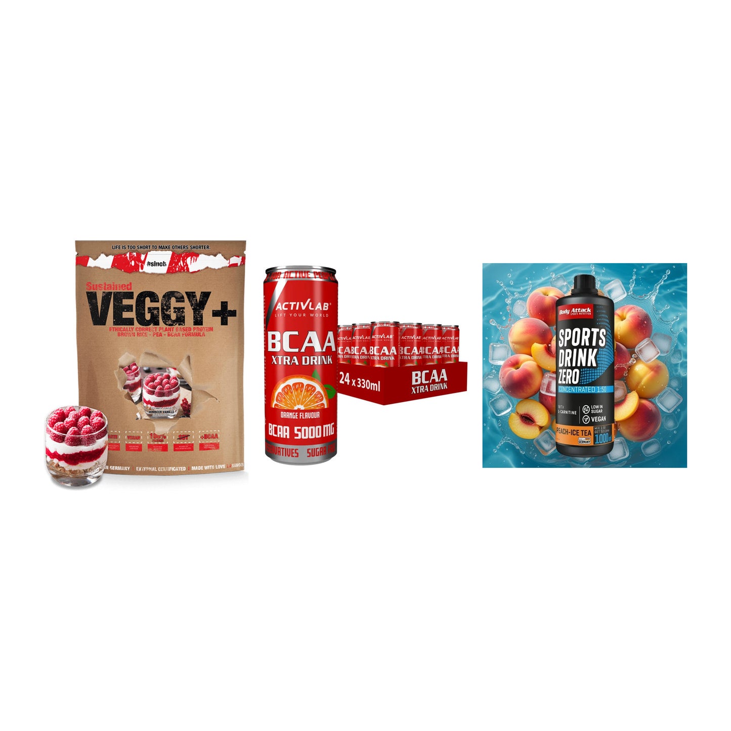 Pflanzliches Set: Sinob VEGGY + Activlab BCAA + Body Attack – alle enthaltenen Artikel