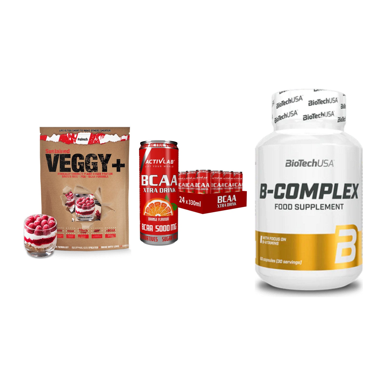 Pflanzliches Set: Sinob VEGGY + Activlab BCAA + BioTech B – alle enthaltenen Artikel