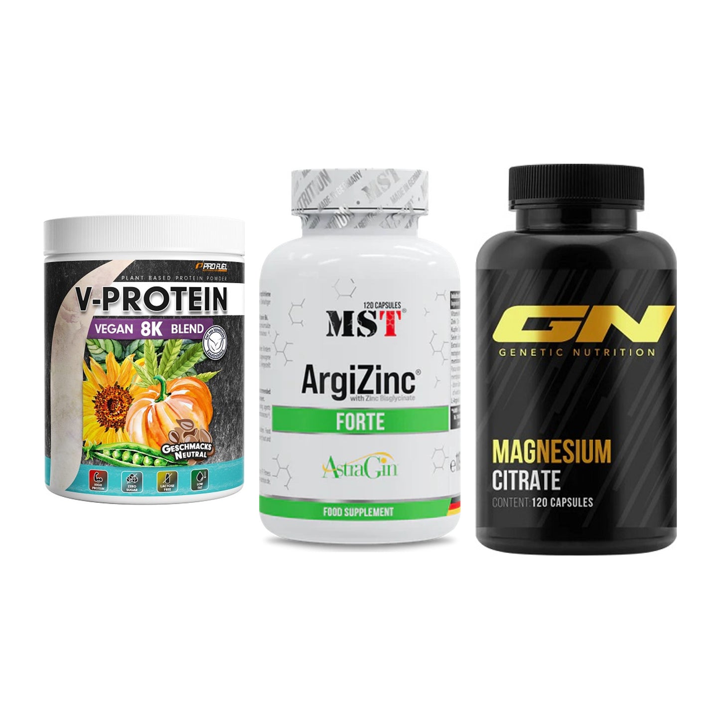 Pflanzliches Set: ProFuel V-Prote + MST ArgiZinc + GN Magnesium – alle enthaltenen Artikel