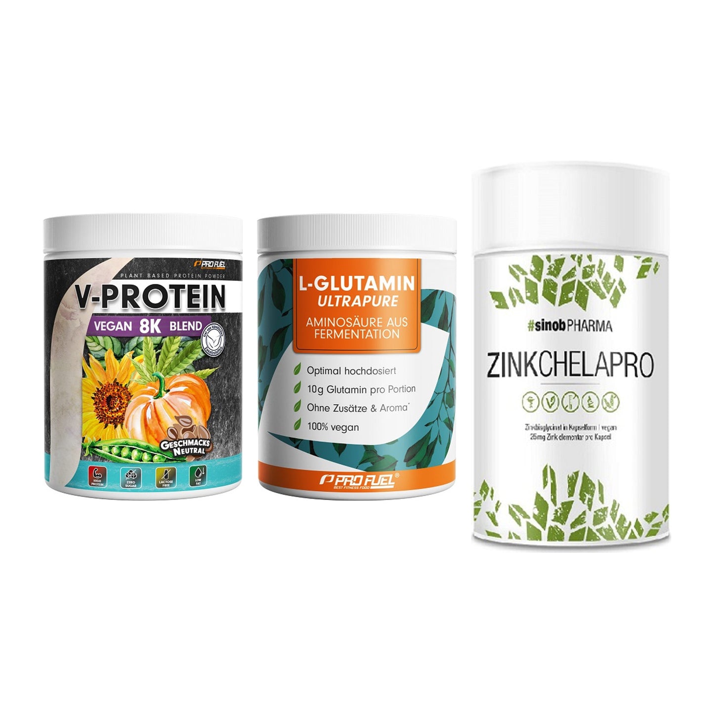 Pflanzliches Set: ProFuel V-Prote + ProFuel Glutami + Sinob Zink – alle enthaltenen Artikel