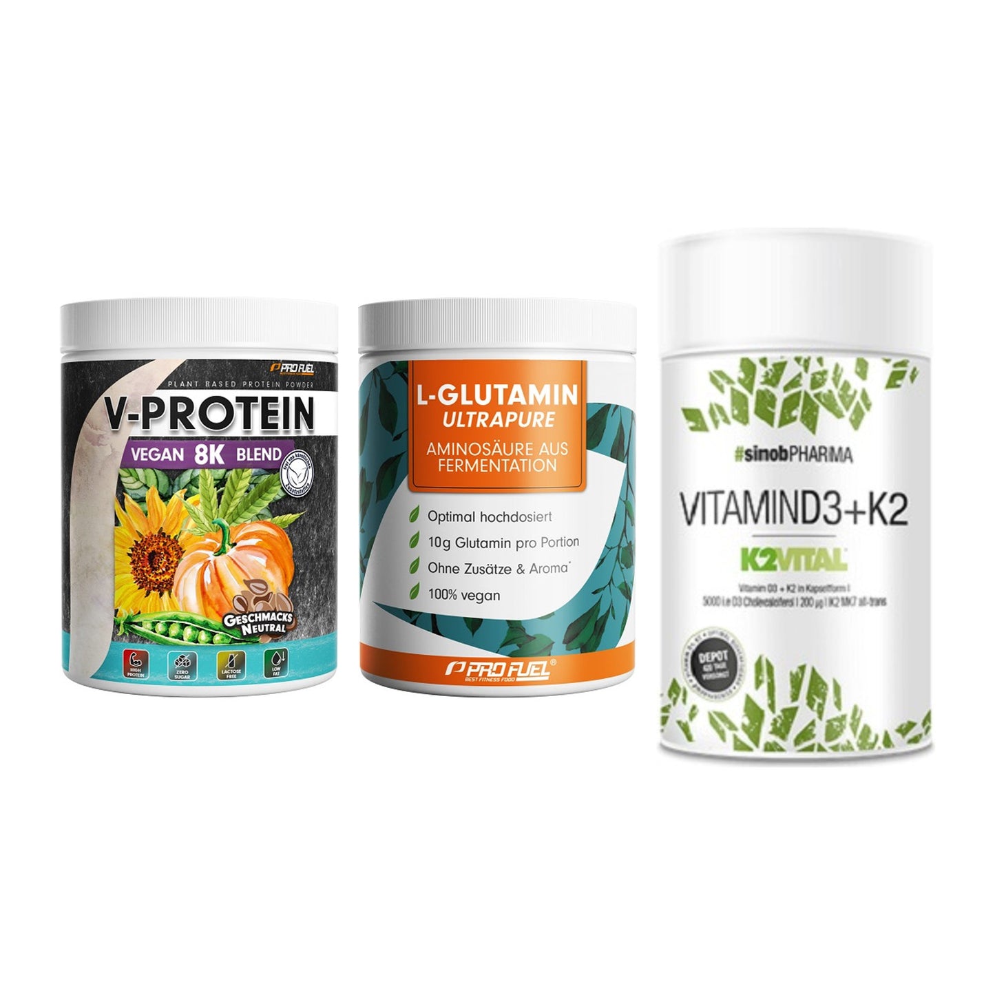 Pflanzliches Set: ProFuel V-Prote + ProFuel Glutami + Sinob Vitamin – alle enthaltenen Artikel