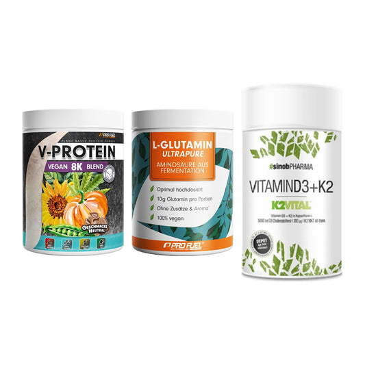 Pflanzliches Set: ProFuel V-Prote + ProFuel Glutami + Sinob Vitamin – alle enthaltenen Artikel