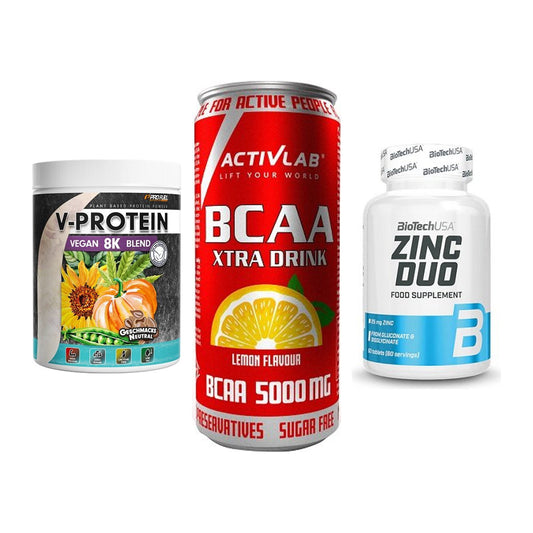 Pflanzliches Set: ProFuel V-Prote + Activlab BCAA + BioTech Zinc – alle enthaltenen Artikel