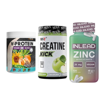 Pflanzliches Set: ProFuel V-Prote + MST Creatine + INLEAD Zink – alle enthaltenen Artikel