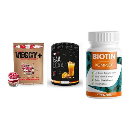 Pflanzliches Set: Sinob VEGGY + MST EAA & BCAA + ProFuel BIOTIN – alle enthaltenen Artikel