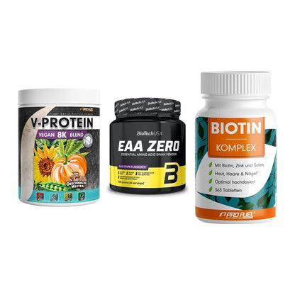 Pflanzliches Set: ProFuel V-Prote + BioTech EAA + ProFuel BIOTIN – alle enthaltenen Artikel