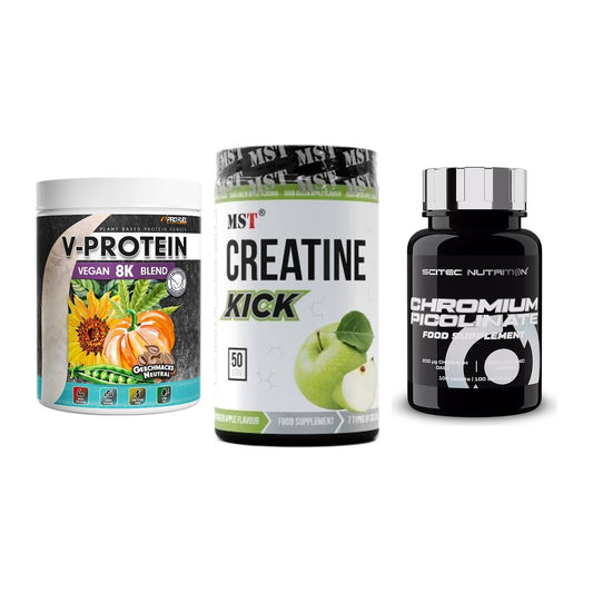 Pflanzliches Set: ProFuel V-Prote + MST Creatine + Scitec Chromium – alle enthaltenen Artikel