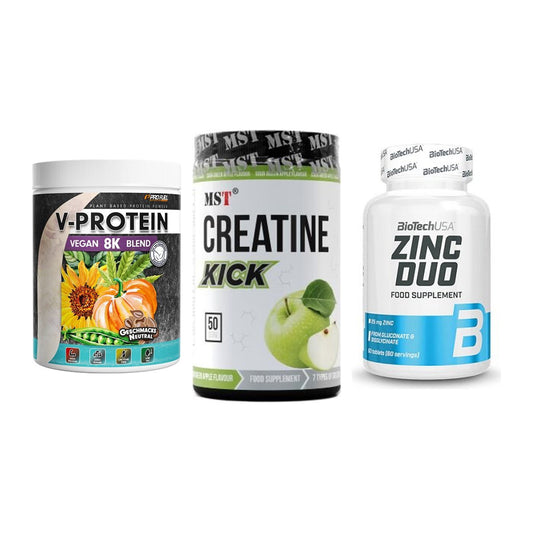 Pflanzliches Set: ProFuel V-Prote + MST Creatine + BioTech Zinc – alle enthaltenen Artikel
