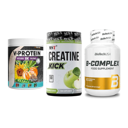 Pflanzliches Set: ProFuel V-Prote + MST Creatine + BioTech B – alle enthaltenen Artikel