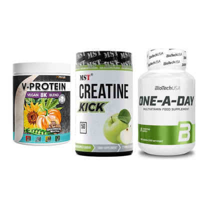 Pflanzliches Set: ProFuel V-Prote + MST Creatine + BioTech One A – alle enthaltenen Artikel