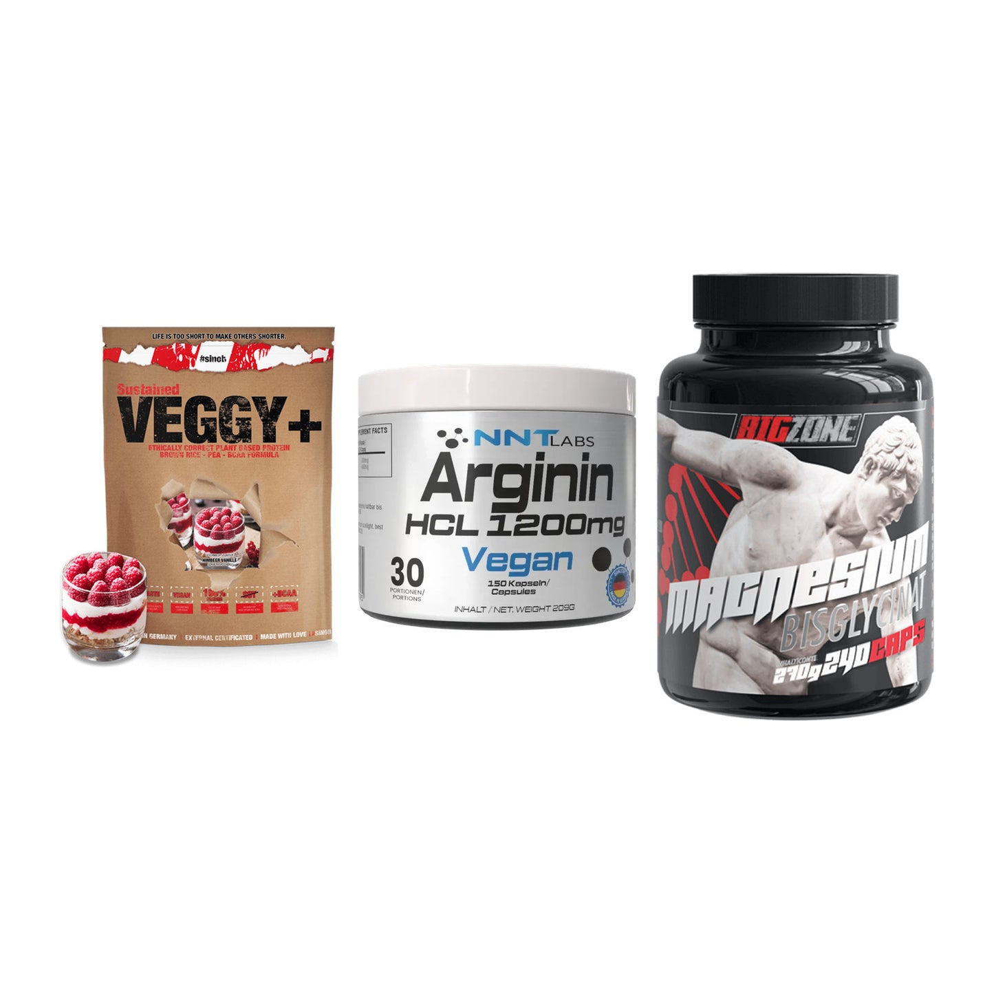 Pflanzliches Set: Sinob VEGGY + NNT Arginin HCL + Big Zone – alle enthaltenen Artikel