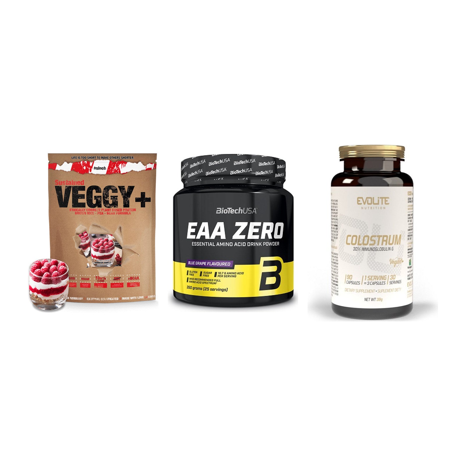 Pflanzliches Set: Sinob VEGGY + BioTech EAA + Evolite Nutriti – alle enthaltenen Artikel