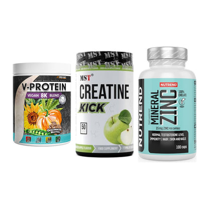 Pflanzliches Set: ProFuel V-Prote + MST Creatine + Nutrend Zinc – alle enthaltenen Artikel