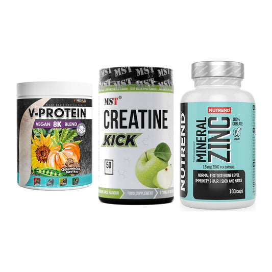 Pflanzliches Set: ProFuel V-Prote + MST Creatine + Nutrend Zinc – alle enthaltenen Artikel