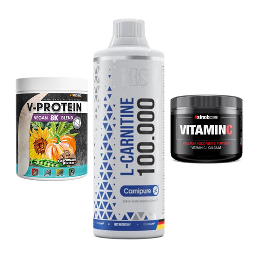 Pflanzliches Set: ProFuel V-Prote + MST L-Carnitine + Sinob Vitamin C – alle enthaltenen Artikel
