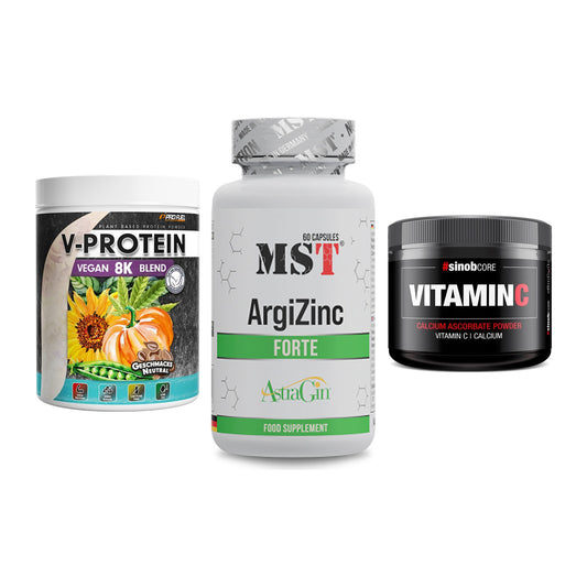 Pflanzliches Set: ProFuel V-Prote + MST ArgiZinc + Sinob Vitamin C – alle enthaltenen Artikel