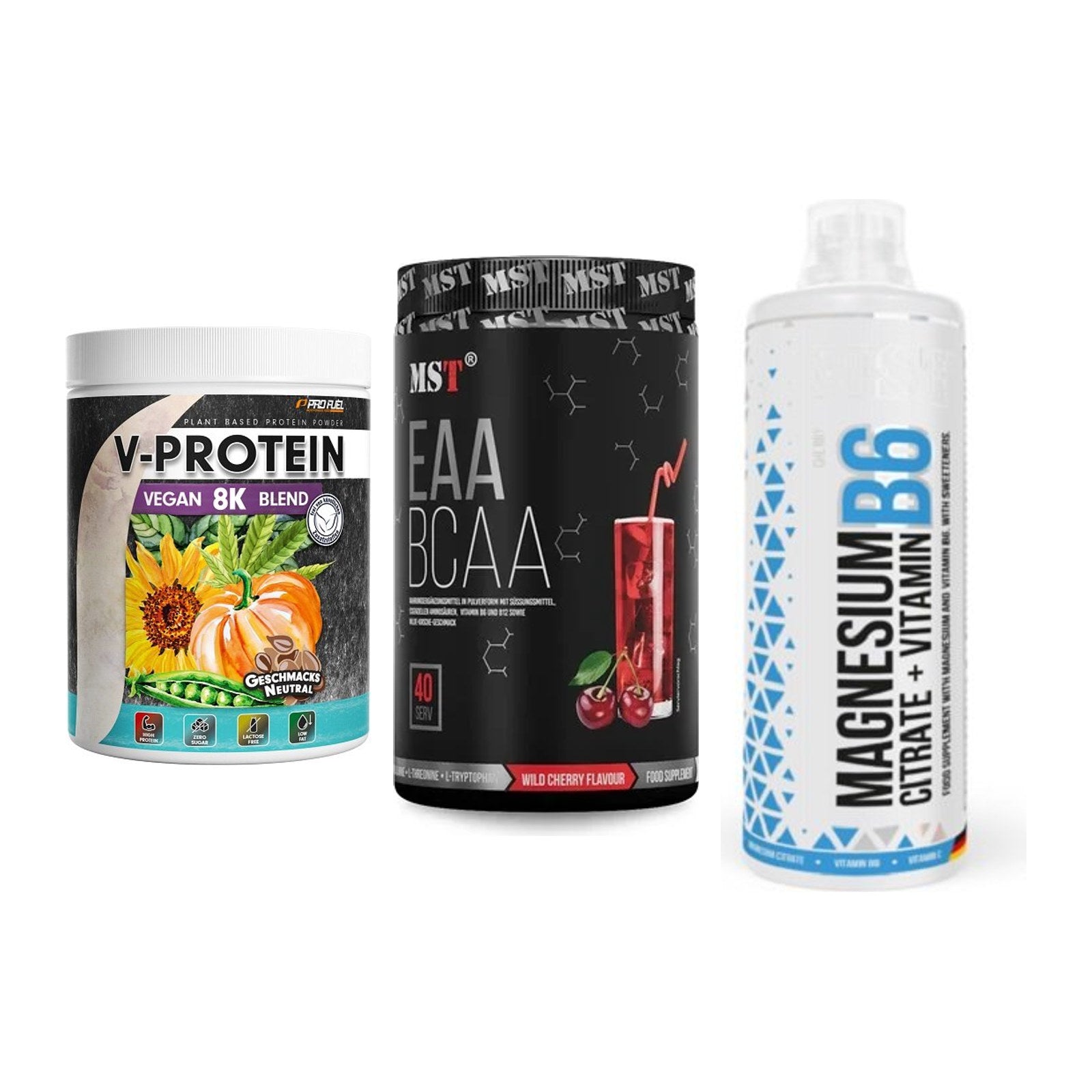 Pflanzliches Set: ProFuel V-Prote + MST EAA & BCAA + MST Magnesium – alle enthaltenen Artikel