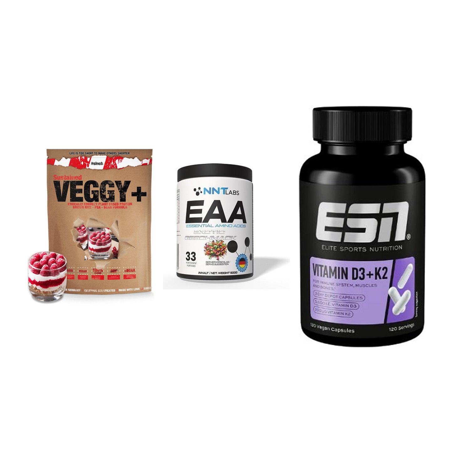 Pflanzliches Set: Sinob VEGGY + NNT EAA + ESN Vitamin D3 – alle enthaltenen Artikel