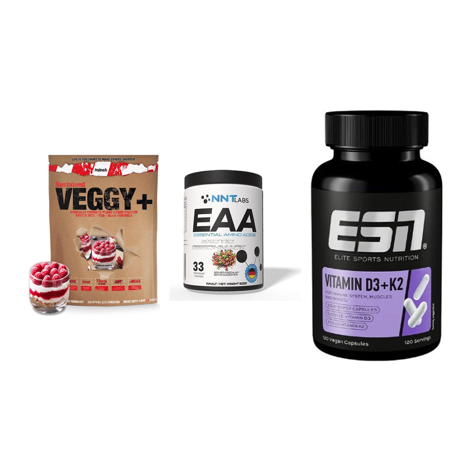 Pflanzliches Set: Sinob VEGGY + NNT EAA + ESN Vitamin D3 – alle enthaltenen Artikel