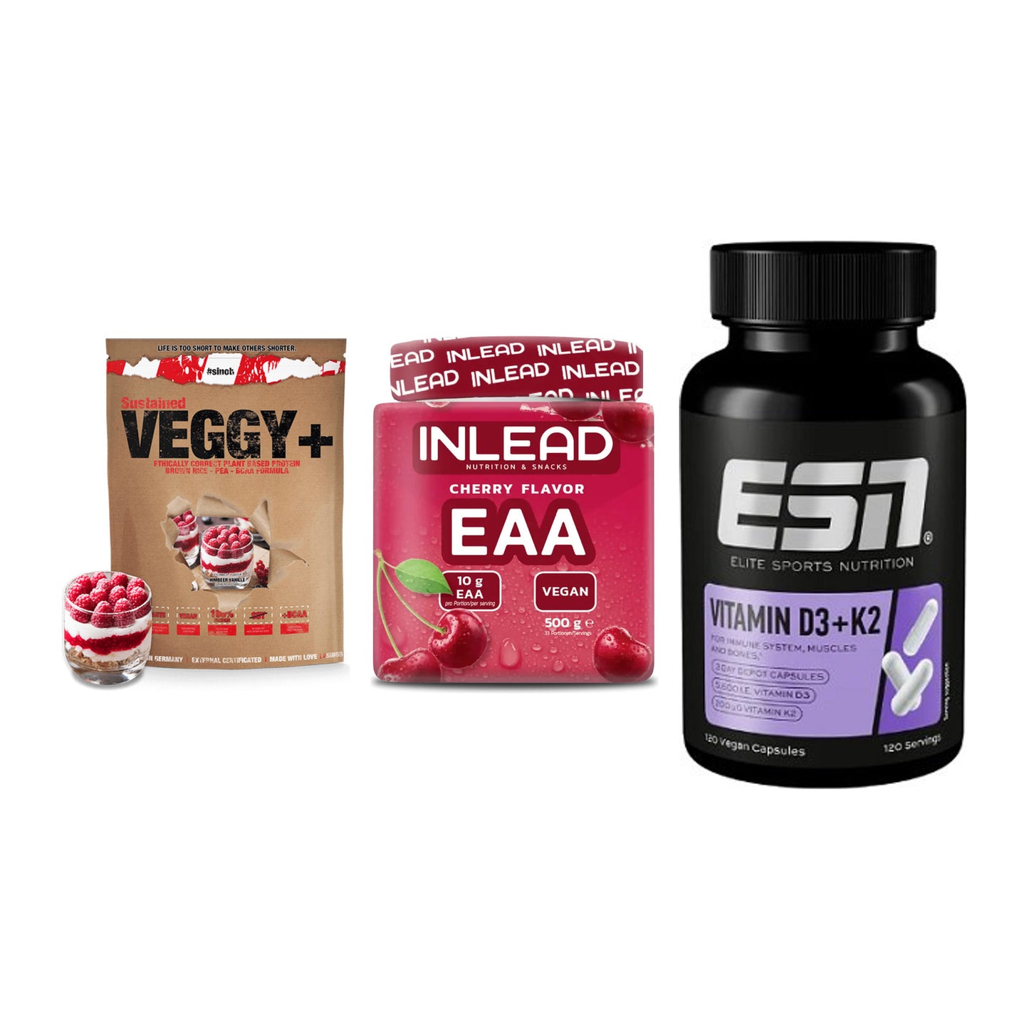 Pflanzliches Set: Sinob VEGGY + INLEAD EAA + ESN Vitamin D3 – alle enthaltenen Artikel