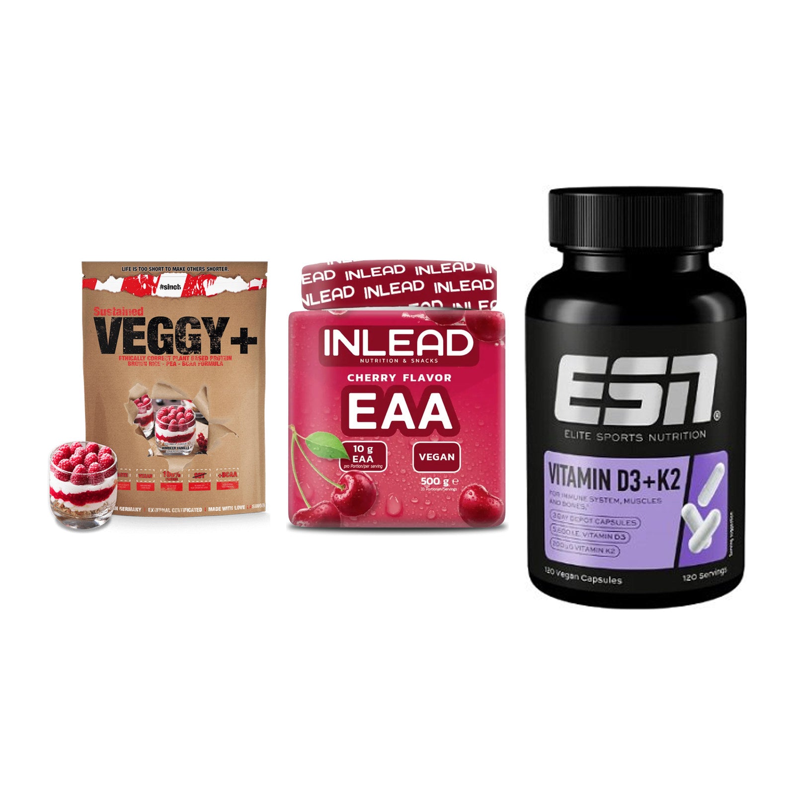Pflanzliches Set: Sinob VEGGY + INLEAD EAA + ESN Vitamin D3 – alle enthaltenen Artikel