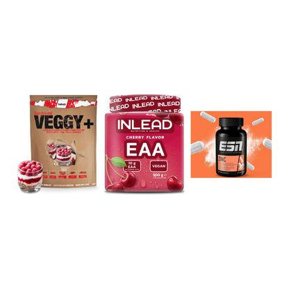 Pflanzliches Set: Sinob VEGGY + VEGAN PROTEIN + INLEAD EAA + ESN Zinc – alle enthaltenen Artikel