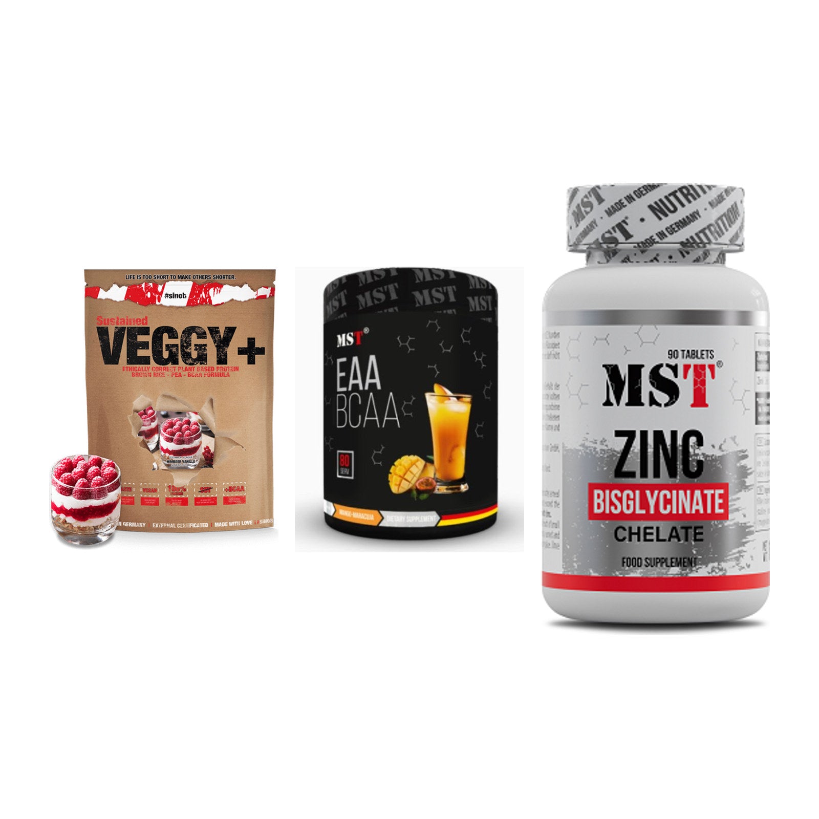 Pflanzliches Set: Sinob VEGGY + MST EAA & BCAA + MST Zinc – alle enthaltenen Artikel