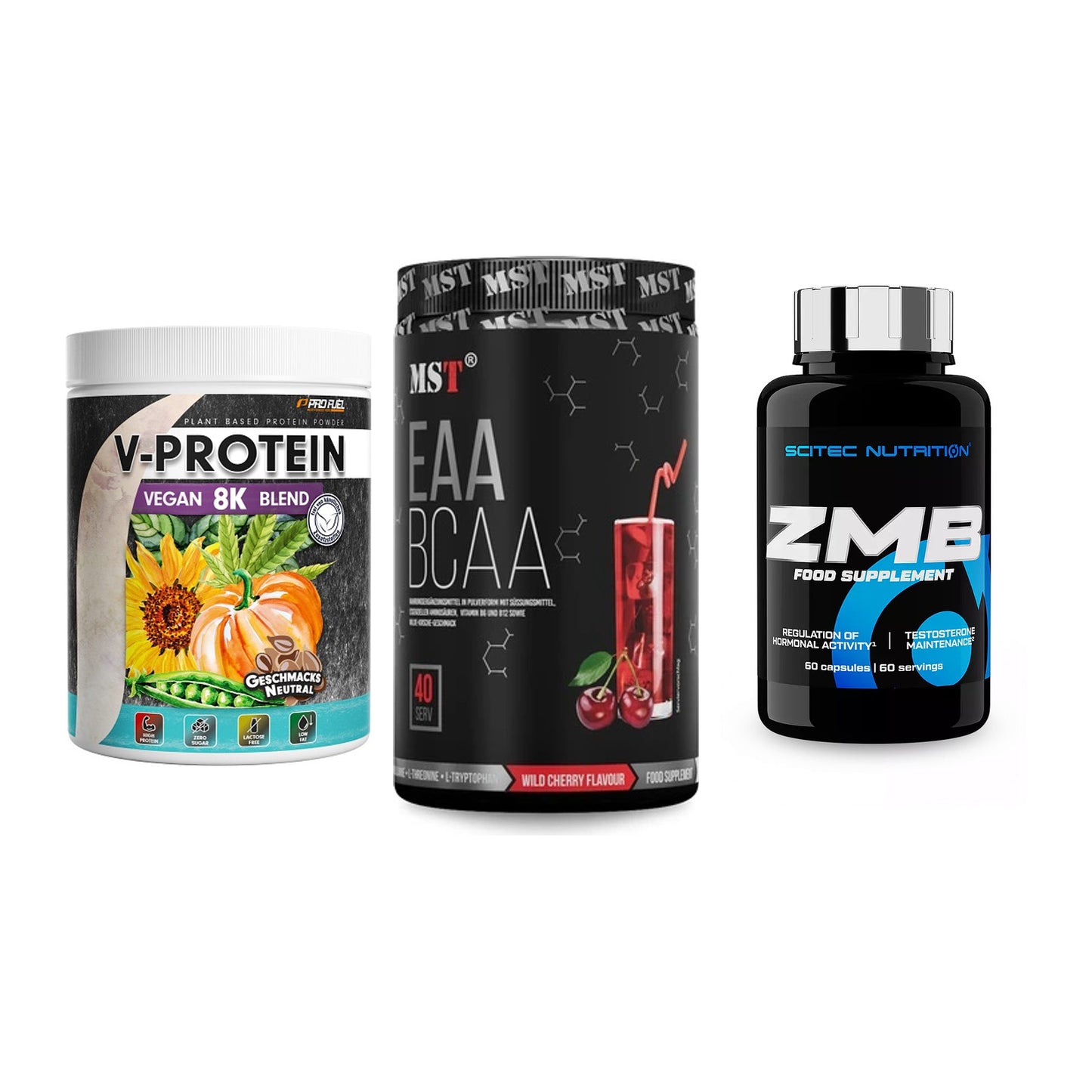 Pflanzliches Set: ProFuel V-Prote + MST EAA & BCAA + Scitec ZMB – alle enthaltenen Artikel