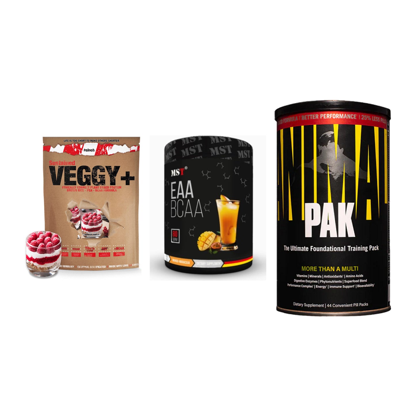 Pflanzliches Set: Sinob VEGGY + MST EAA & BCAA + Universal – alle enthaltenen Artikel