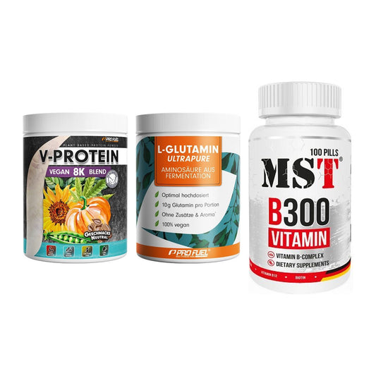 Pflanzliches Set: ProFuel V-Prote + ProFuel Glutami + MST B300 – alle enthaltenen Artikel
