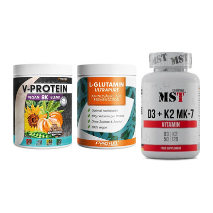 Pflanzliches Set: ProFuel V-Prote + ProFuel Glutami + MST Vitamin D3 – alle enthaltenen Artikel