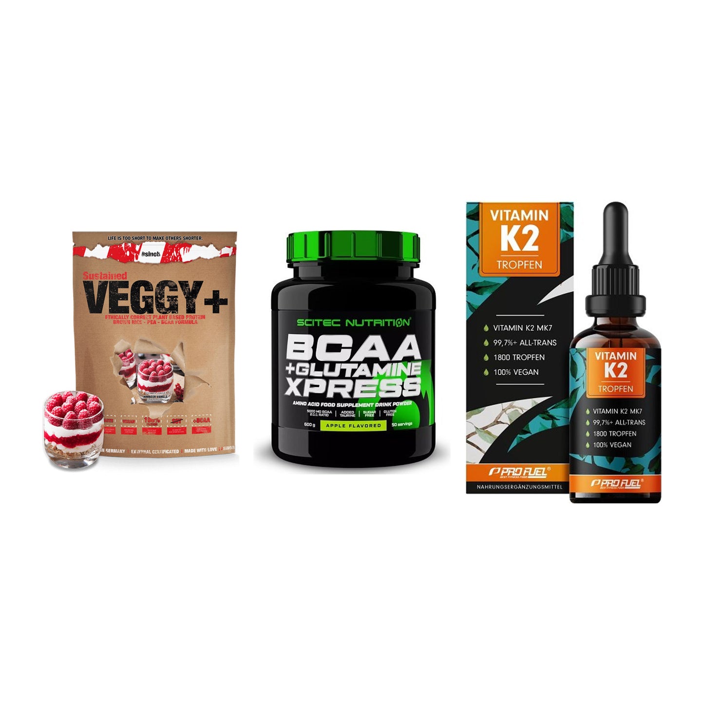Pflanzliches Set: Sinob VEGGY + Scitec BCAA + ProFuel Vitamin – alle enthaltenen Artikel