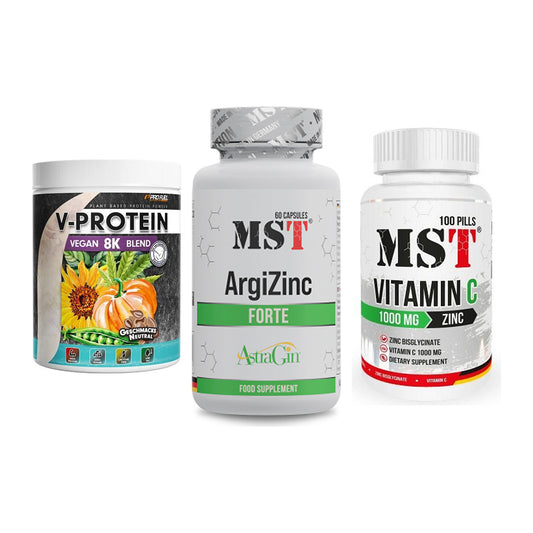 Pflanzliches Set: ProFuel V-Prote + MST ArgiZinc + MST Vitamin C – alle enthaltenen Artikel
