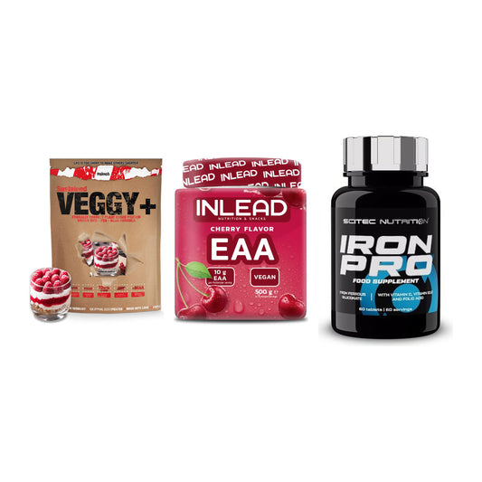 Pflanzliches Set: Sinob VEGGY + INLEAD EAA + Scitec Iron Pro – alle enthaltenen Artikel