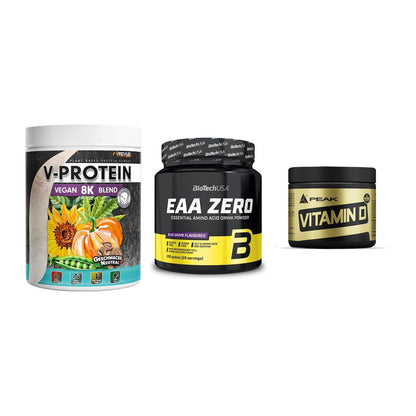 Pflanzliches Set: ProFuel V-Prote + BioTech EAA + Peak Vitamin D – alle enthaltenen Artikel