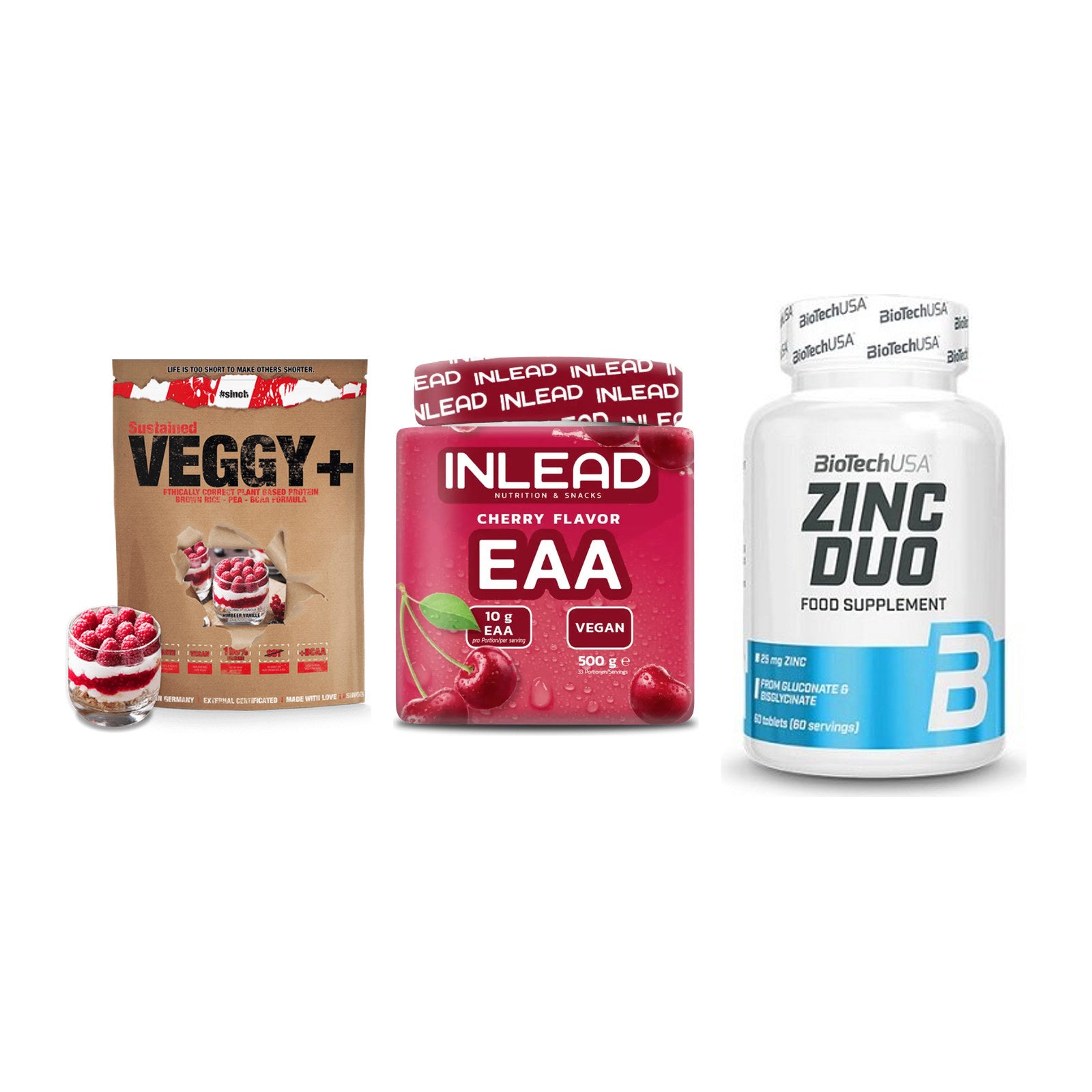 Pflanzliches Set: Sinob VEGGY + INLEAD EAA + BioTech Zinc – alle enthaltenen Artikel