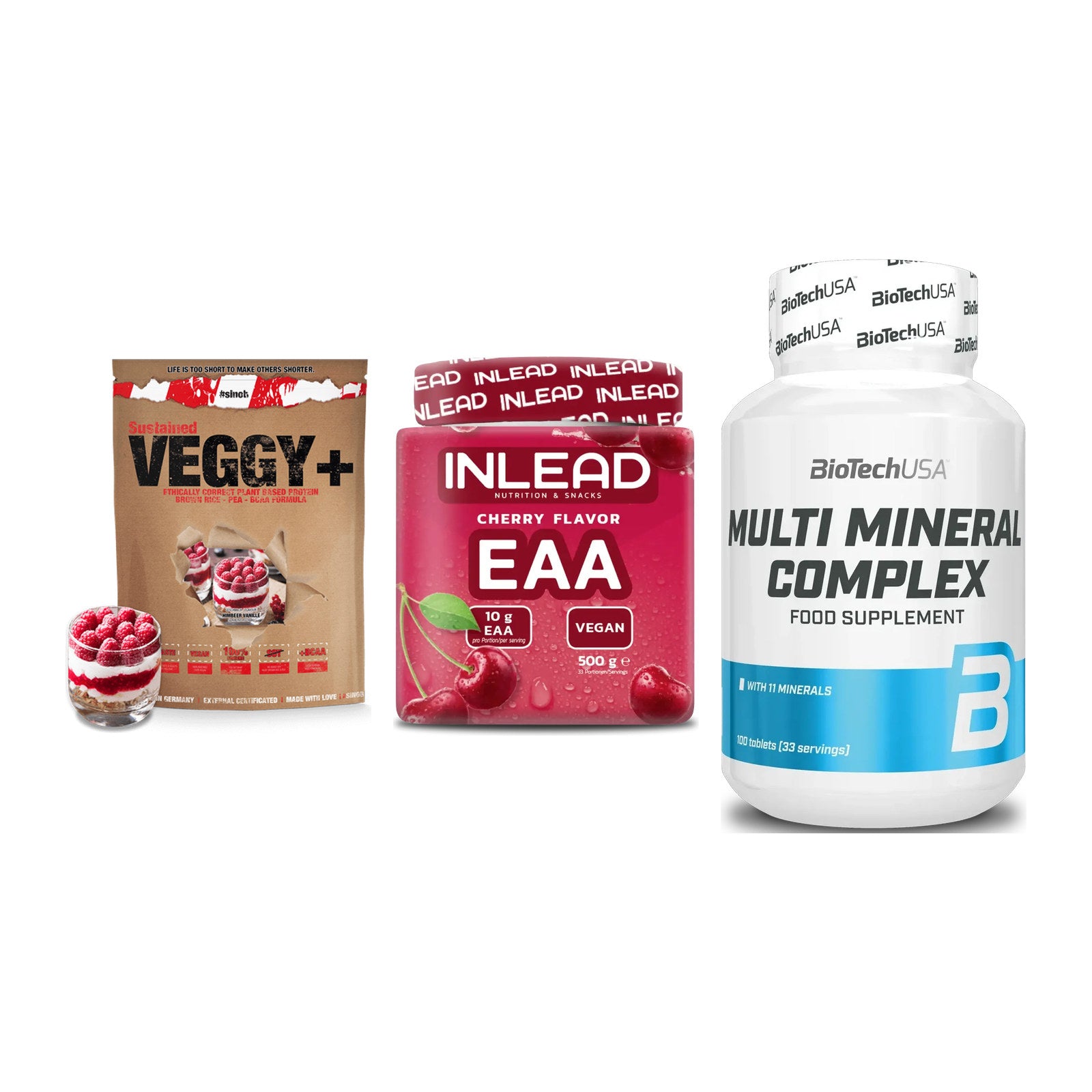 Pflanzliches Set: Sinob VEGGY + INLEAD EAA + BioTech Multi – alle enthaltenen Artikel