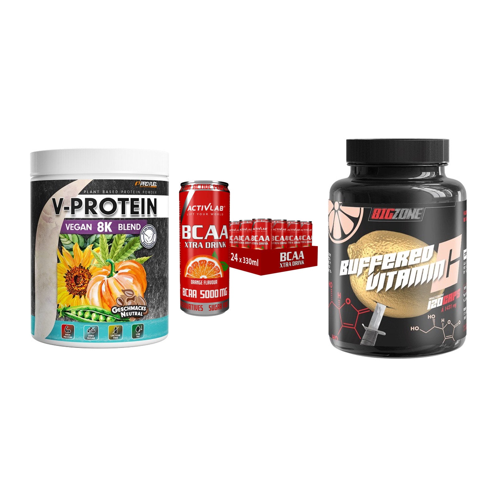Pflanzliches Set: ProFuel V-Prote + Activlab BCAA + Big Zone – alle enthaltenen Artikel