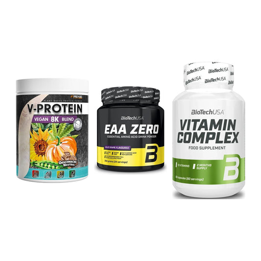 Pflanzliches Set: ProFuel V-Prote + BioTech EAA + BioTech Vitamin – alle enthaltenen Artikel