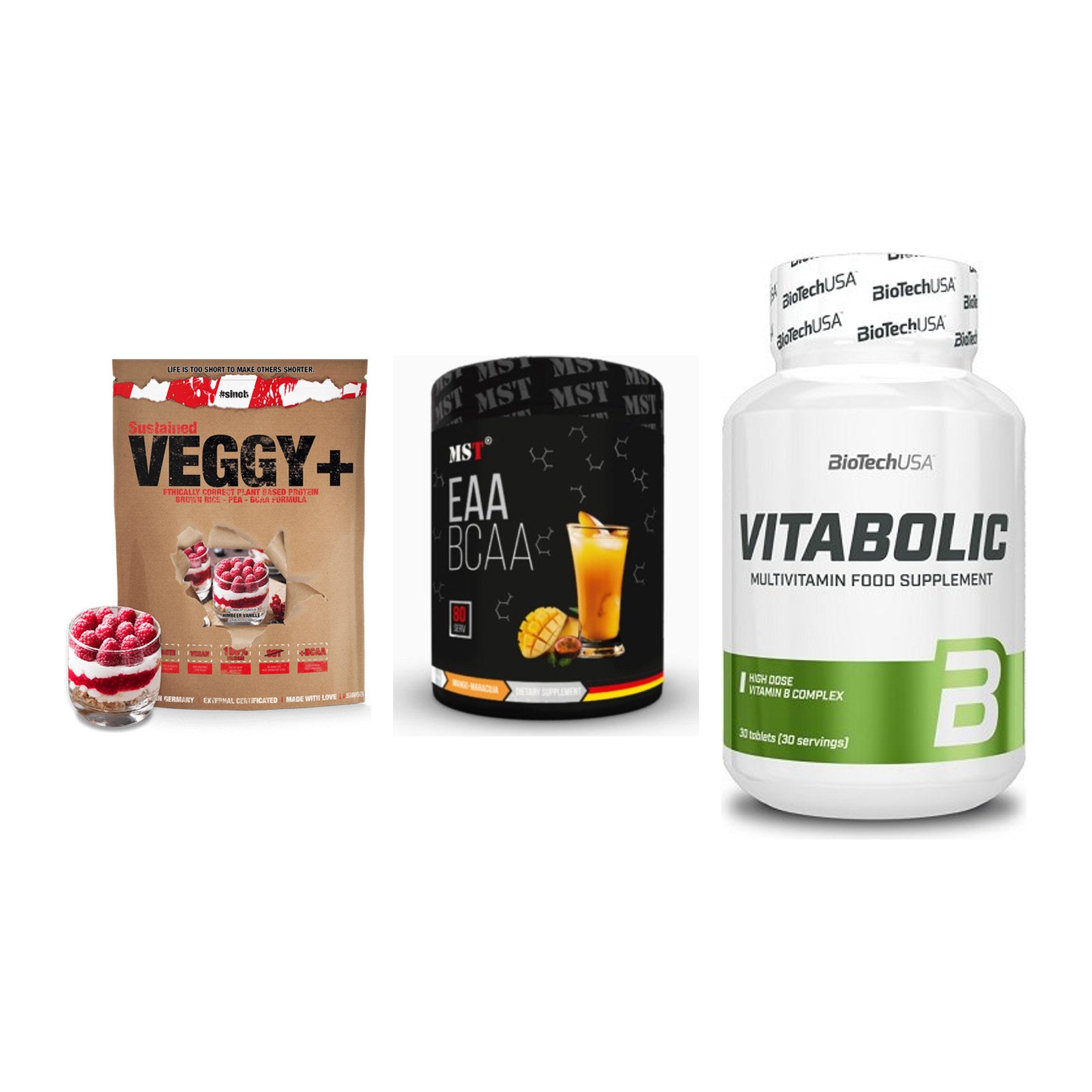 Pflanzliches Set: Sinob VEGGY + MST EAA & BCAA + BioTech Vitabol – alle enthaltenen Artikel