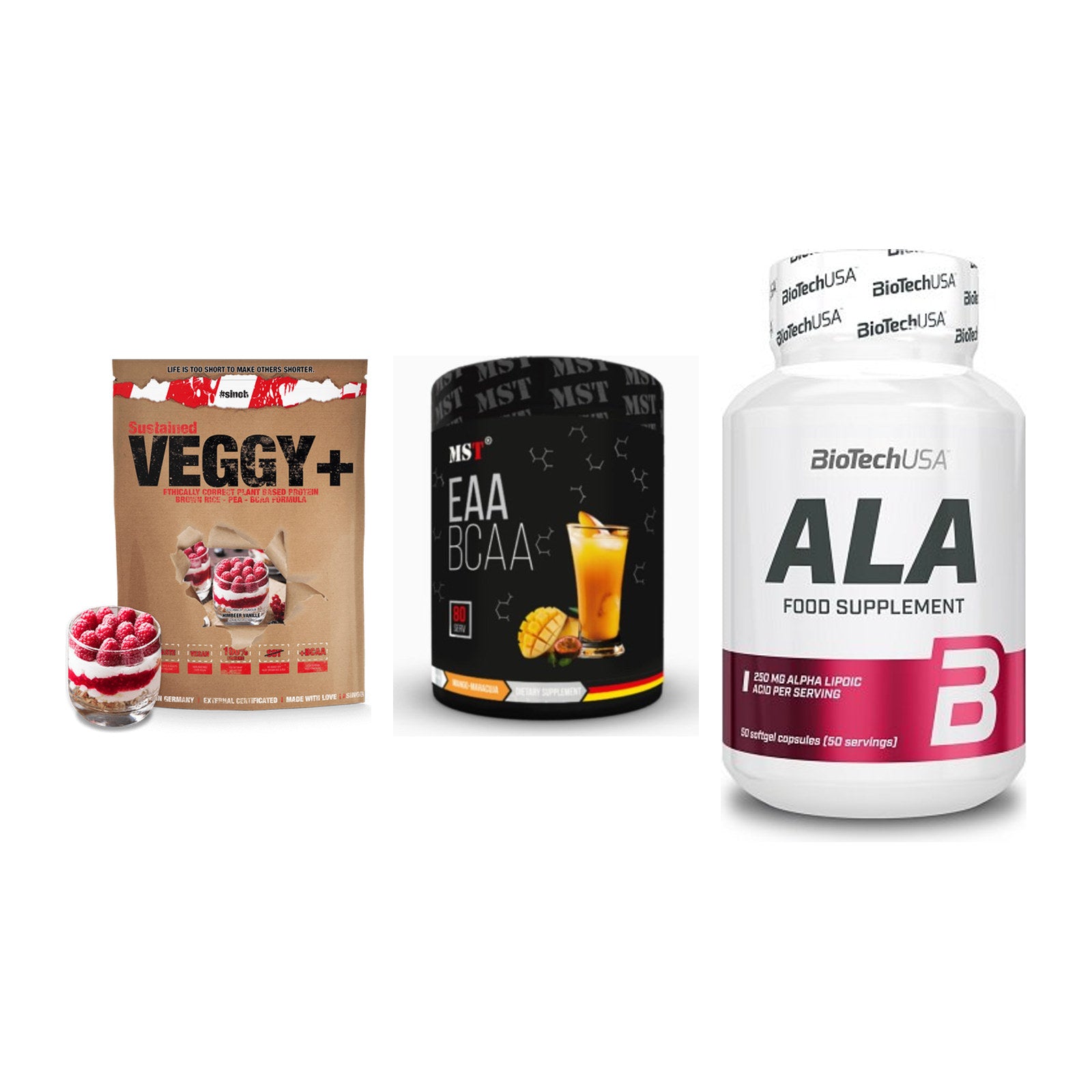 Pflanzliches Set: Sinob VEGGY + MST EAA & BCAA + BioTech ALA – alle enthaltenen Artikel