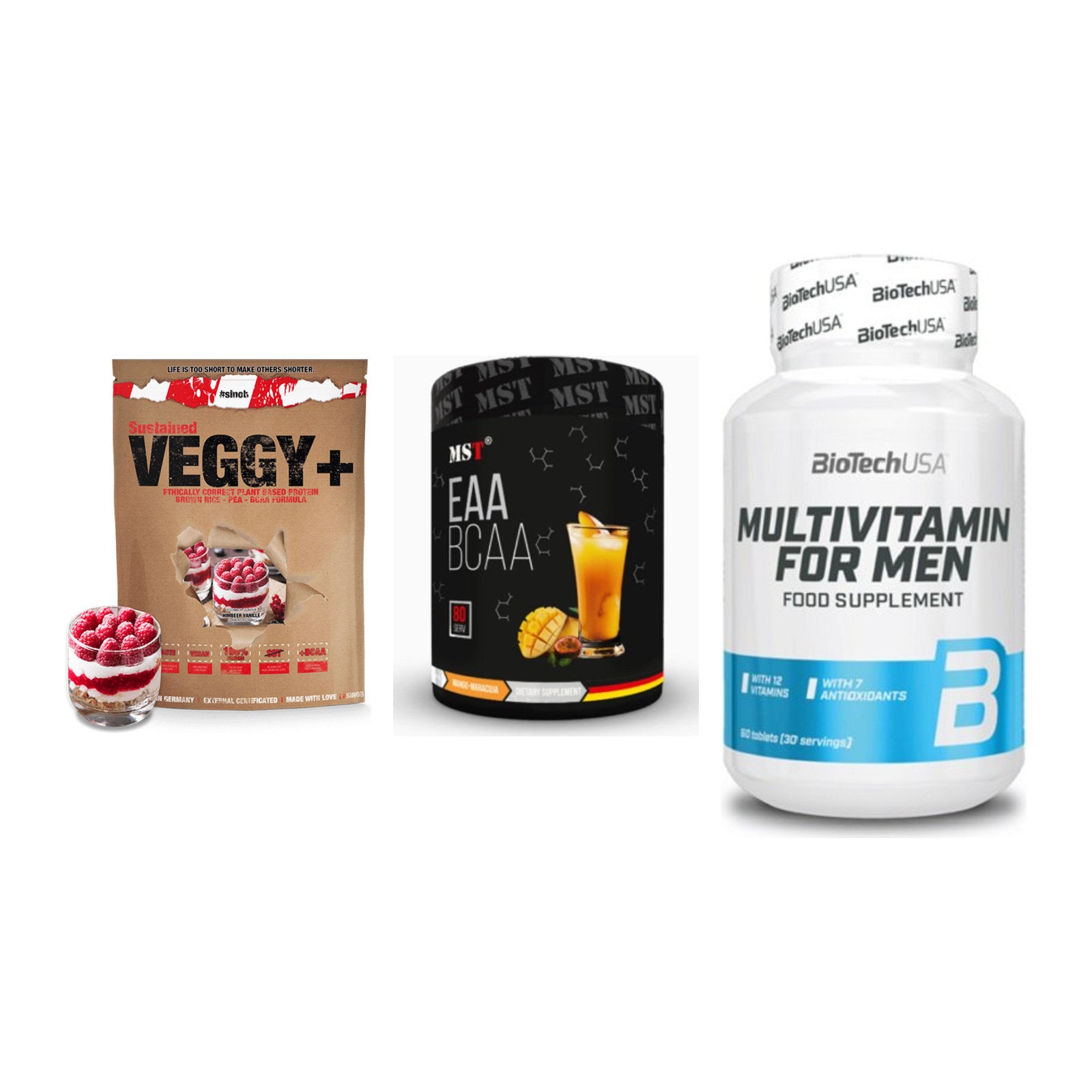 Pflanzliches Set: Sinob VEGGY + MST EAA & BCAA + BioTech Multivi – alle enthaltenen Artikel