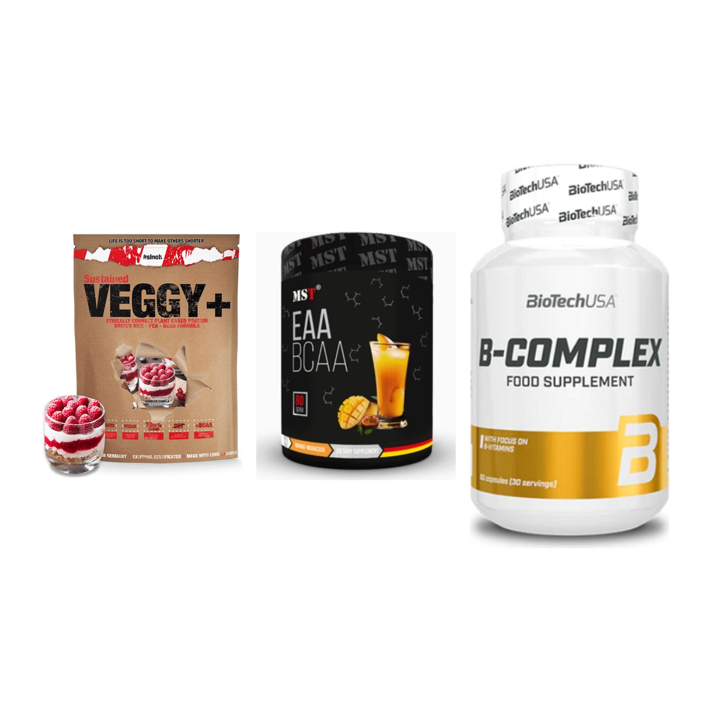 Pflanzliches Set: Sinob VEGGY + MST EAA & BCAA + BioTech B – alle enthaltenen Artikel