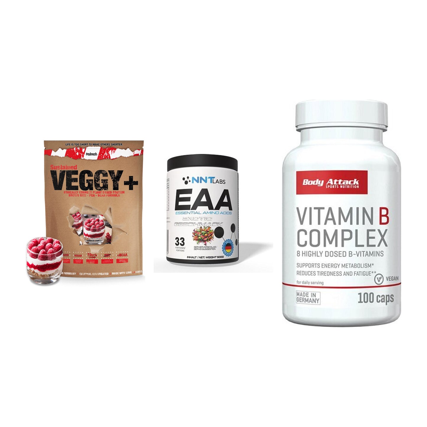 Pflanzliches Set: Sinob VEGGY + NNT EAA + Body Attack – alle enthaltenen Artikel
